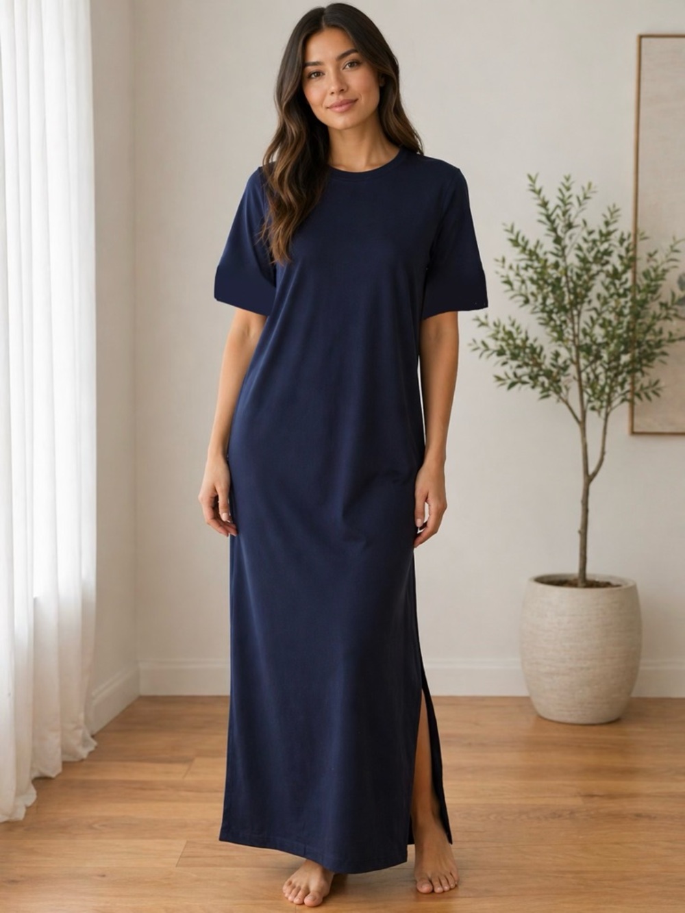 Weekend Maxmara Short Sleeve Midi Dress in Navy